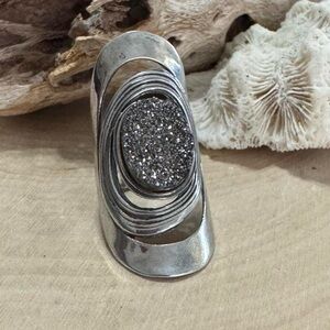 Shablool Didae Israel Ring Gray Quartz Druzy 925 Sterling Silver Ring Size 6.5